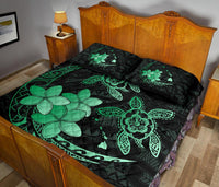 Hawaii Polynesian Turtle Plumeria Quilt Bed Set - Pog Style Green - Polynesian Pride