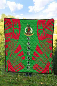 Vanuatu Premium Quilt - Vanuatu Coat Of Arms Polynesian Red Tattoo (Green) - Polynesian Pride