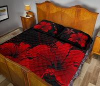 Hawaii Quilt Bed Set - Hawaii Hibiscus Black And Red Quilt Bed Set - Polynesian Pride