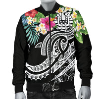 Tahiti Polynesian Men's Bomber Jacket - Summer Plumeria (Black) - Polynesian Pride