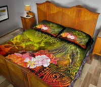 Kosrae Custom Personalised Quilt Bed Set - Humpback Whale with Tropical Flowers (Yellow) - Polynesian Pride