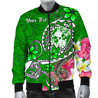 Tonga Custom Personalised Men's Bomber Jacket - Turtle Plumeria (Green) - Polynesian Pride