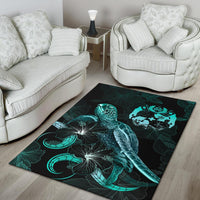 Tonga Polynesian Area Rugs - Turtle With Blooming Hibiscus Turquoise - Polynesian Pride
