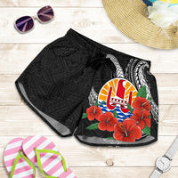 Tahiti Polynesian Women Shorts - Hibiscus Coat of Arm Black Women BLACK - Polynesian Pride