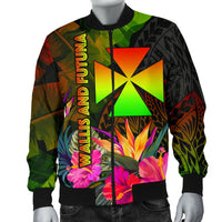 Wallis and Futuna Polynesian Men's Bomber Jacket - Hibiscus and Banana Leaves - Polynesian Pride