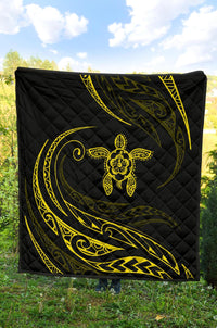 Hawaii Turtle Hibicus Premium Quilt - Frida Style - Yellow - Polynesian Pride