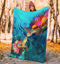 Polynesian Kanaka Maoli (Hawaiian) Premium Blanket - Turtle Hawaii Map - Polynesian Pride