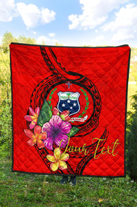Samoa Polynesian Custom Personalised Premium Quilt - Floral With Seal Red - Polynesian Pride