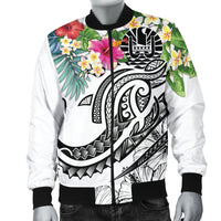 Tahiti Polynesian Men's Bomber Jacket - Summer Plumeria (White) - Polynesian Pride