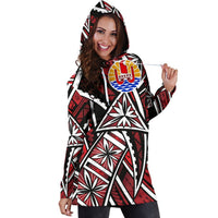 Tahiti Women's Hoodie Dress - Tribal Flower Special Pattern Red Color - Polynesian Pride