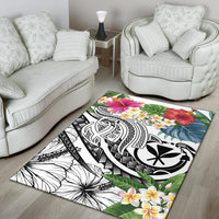 Polynesian Hawaii Kanaka Maoli Area Rug - Summer Plumeria (White) - Polynesian Pride