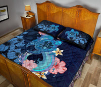 Kanaka Maoli (Hawaiian) Quilt Bed Set - Blue Turtle Hibiscus - Polynesian Pride