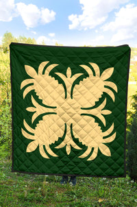 Hawaiian Premium Quilt Royal Pattern - Green - A2 Style - Polynesian Pride