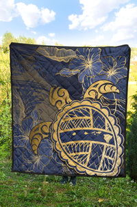 Hawaii Turtle Hibiscus Gold Premium Quilt - Kyn Style - Polynesian Pride