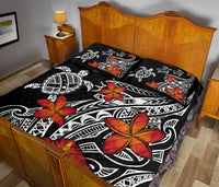 Hawaiian Map Turtle Swim Plumeria Polynesian Quilt Bedding Set - Polynesian Pride