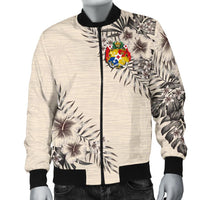 Tonga Men's Bomber Jacket - The Beige Hibiscus Beige - Polynesian Pride
