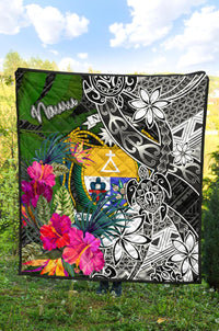 Nauru Premium Quilt - Turtle Plumeria Banana Leaf Crest - Polynesian Pride