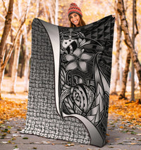 Samoa Polynesian Premium Blanket White - Turtle With Hook - Polynesian Pride