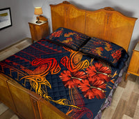 Hawaii Couple Shark Hibiscus Polynesian Quilt Bed Set - Mina Style - AH - Polynesian Pride