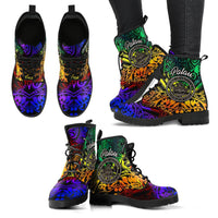 Palau Leather Boots - Rainbow Polynesian Pattern - Polynesian Pride