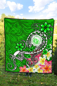Hawaii Polynesian Premium Quilt - Hawaii Seal With Turtle Plumeria (Green) - Polynesian Pride