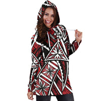 Kosrae Women's Hoodie Dress - Tribal Flower Special Pattern Red Color - Polynesian Pride