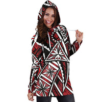 Cook Islands Women's Hoodie Dress - Tribal Flower Special Pattern Red Color - Polynesian Pride