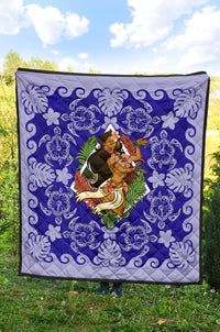 Hawaii Polynesian Premium Quilt - Hawaiian Dancing Girl Blue - Polynesian Pride