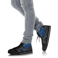 Tahiti Polynesian High Top Shoes - Blue Turtle Hibiscus Flowing - Polynesian Pride