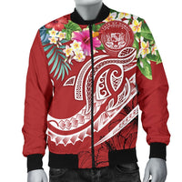 Polynesian Hawaii Men's Bomber Jacket - Summer Plumeria (Red) - Polynesian Pride