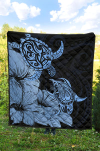 Hawaii Turtle Premium Quilt Polynesian Hibiscus Art Blue AH - Polynesian Pride