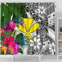 Hawaii Shower Curtain White - Turtle Plumeria Banana Leaf - Polynesian Pride
