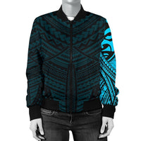Maori Samoan Tattoo Women Bomber Jacket Blue Version - Polynesian Pride