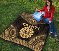 Tahiti Premium Quilt - Tahiti Flag Polynesian Chief Gold Version - Polynesian Pride