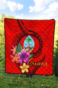 Guam Polynesian Premium Quilt - Floral With Seal Red - Polynesian Pride