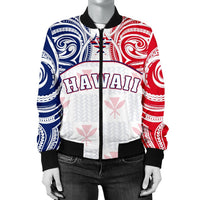 Hawaiian Kanaka Women's Bomber Jacket Flag Nation Demodern White AH - Polynesian Pride