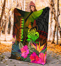 New Caledonia Polynesian Personalised Premium Blanket - Hibiscus and Banana Leaves - Polynesian Pride