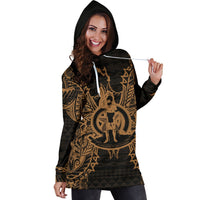 Vanuatu Polynesian Hoodie Dress Map Gold - Polynesian Pride