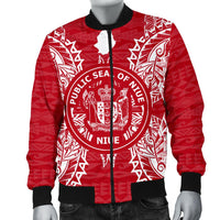 Niue Polynesian Men's Bomber Jacket Map Red White - Polynesian Pride