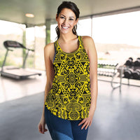 Polynesian Kakau Turtle Yellow Women's Racerback Tank Top - Polynesian Pride