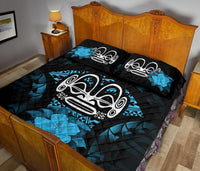 Marquesas Islands Polynesian Quilt Bed Set Hibiscus Blue - Polynesian Pride