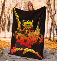 Tuvalu Polynesian Premium Blanket - Swordfish With Hibiscus - Polynesian Pride