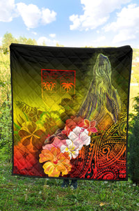 Fiji Premium Quilt - Humpback Whale with Tropical Flowers (Yellow) - Polynesian Pride