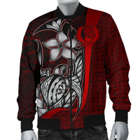Pohnpei Micronesia Men's Bomber Jackets Red - Turtle With Hook - Polynesian Pride