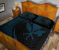 Hawaii Kanaka Polynesian Quilt Bed Set - Circle Style Blue And Black - Polynesian Pride