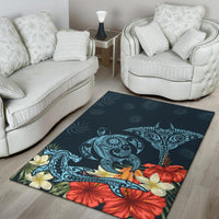 Hawaii Turtle Shark Manta Ray Hibiscus Plumeria Rug - Polynesian Pride