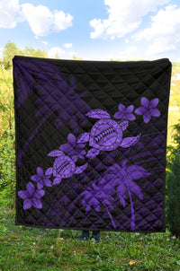 Hawaii Turtle Plumeria Coconut Tree Polynesian Premium Quilt - Purple - Polynesian Pride