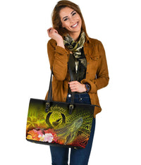 Pohnpei Leather Tote Bag - Humpback Whale with Tropical Flowers (Yellow) - Polynesian Pride