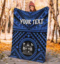 Fiji Personalised Premium Blanket - Fiji Seal With Polynesian Tattoo Style ( Blue) - Polynesian Pride