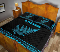 Aotearoa New Zealand Maori Quilt Bed Set Silver Fern Blue - Polynesian Pride